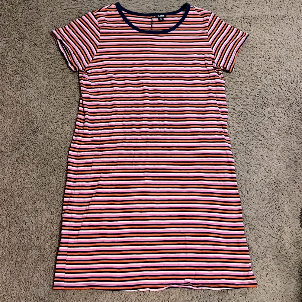 A.n.a pink orange white navy blue striped tee shirt dress size Extra Large Tall